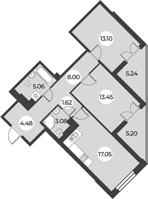 2-комнатная квартира 71.06 м², 16/24 эт., ЖК «Огни Залива»